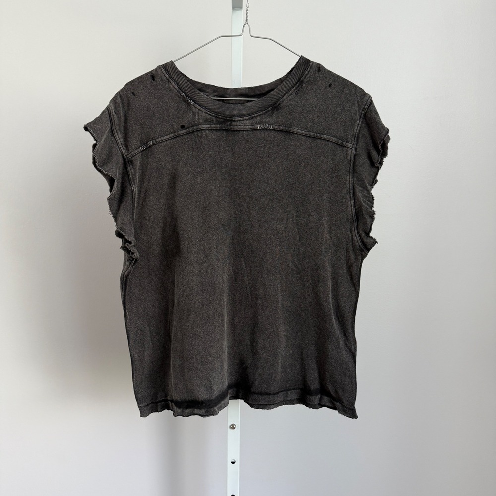 We The Free Distressed Mineral Washed Black Sleeveless Cotton Top‎ sz S Boho